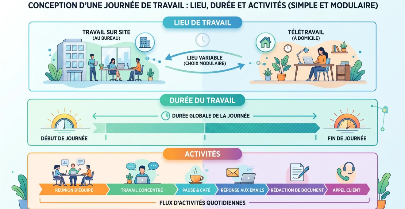 Différence entre présence sur site, télétravail, temps travaillé et activité